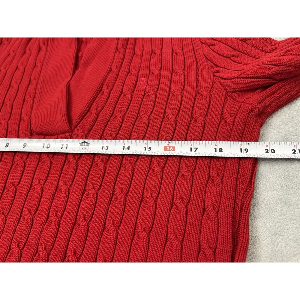 Ralph Lauren Cable Knit Sweater Womens Large Red Shawl Collar V-Neck Pullover - Picture 8 of 8